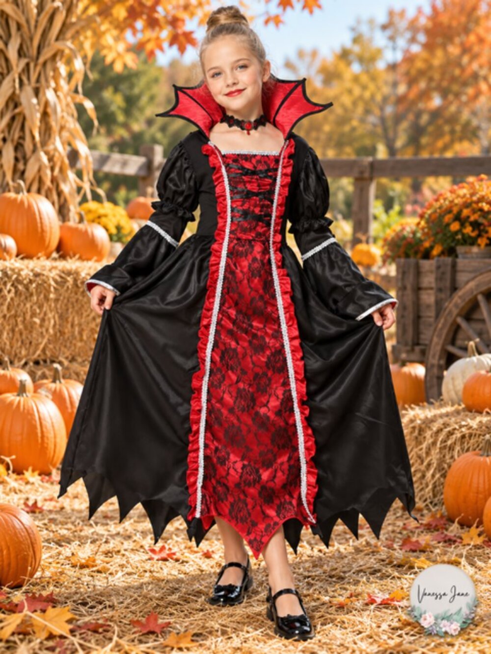 Girls Royal Vampire Queen Halloween Costume Set, Size Large